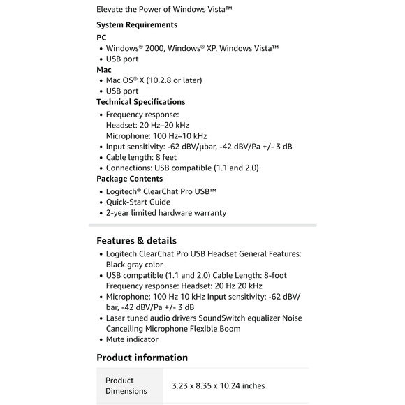 Logitech Clear Chat Pro USB Headset! On Ear! Good Condition. Retail $83! - Picture 6 of 6